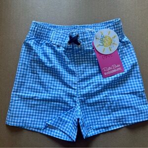 RuffleButts Blue Gingham Swim Shorts